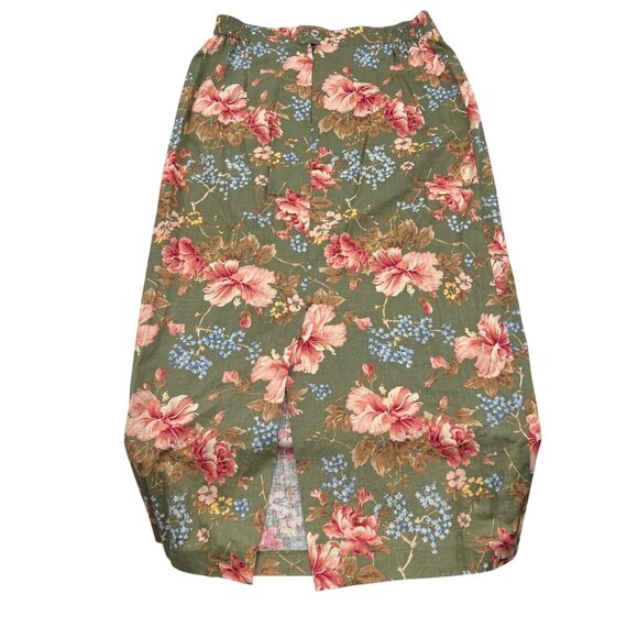 Vintage Willowbend Floral Midi Skirt Size 16 Green Pink & Blue Flowers Linen - Picture 1 of 5